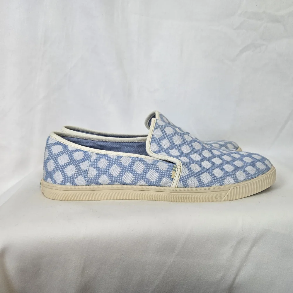 TOMS Women's Canvas Clemente Bliss Blue White Diamond Print Slip-On Shoes Size 9